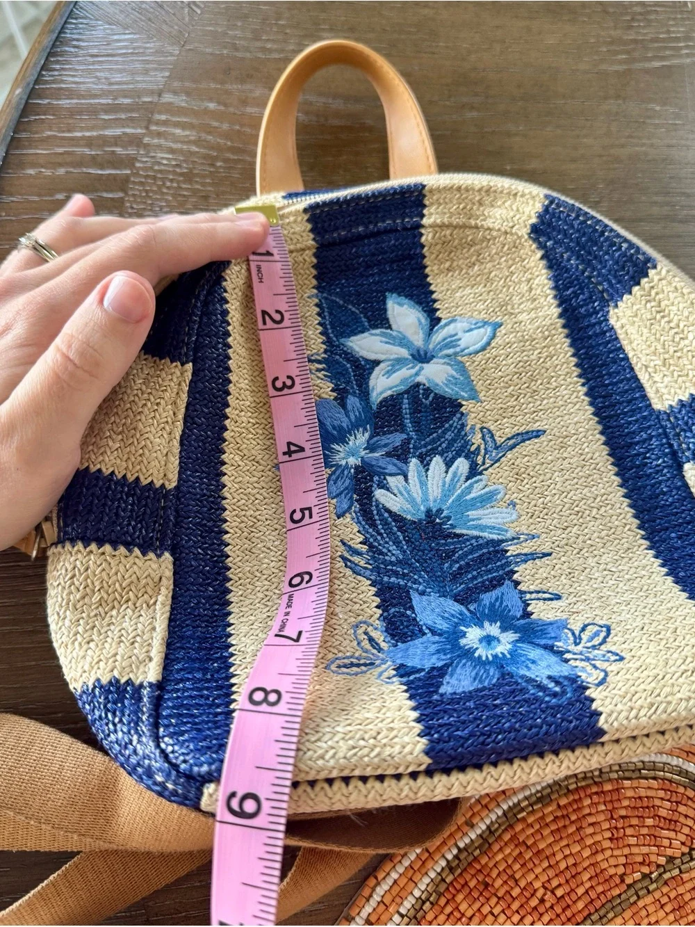 Vera Bradley Navy Strip Mini Straw Backpack Floral Flamingo Print Tropical Bag